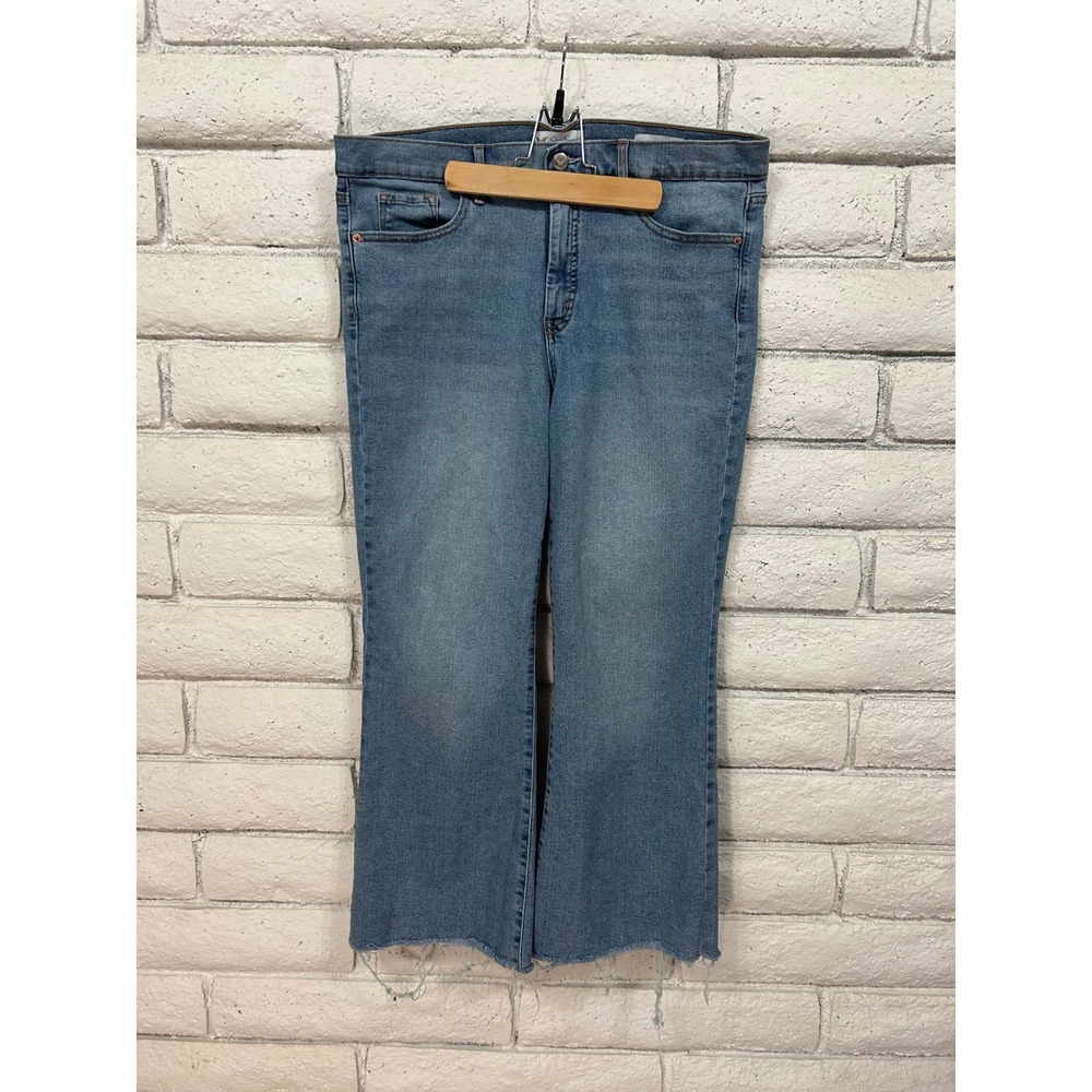 Jessica Simpson Ankle Flare Jeans Womens 14 Medium Wash Raw Hem Frayed Denim